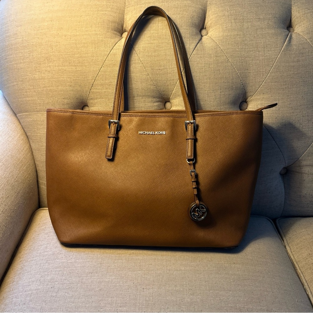 Michael Kors Tan/Gold Leather Logo Crossbody or Wallet